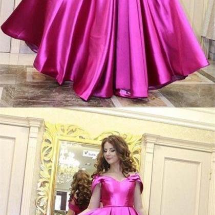 Pleated V-neck Cap Sleeve A-Line Sweep Train Dress Fuchsia