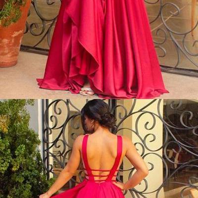 simple elegant long evening dress, long prom dress, red prom dress, 41309