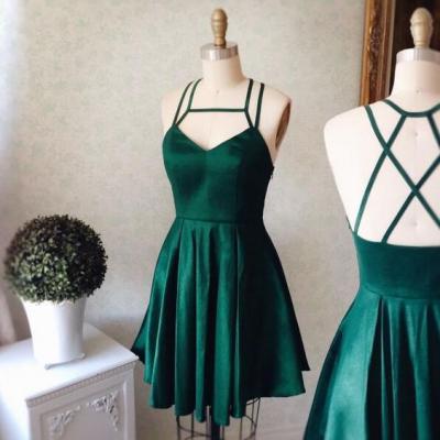 Emerald Homecoming Dress,Short Party Dress,Green Straps Formal Dress,V neck Short Prom Dress,41445