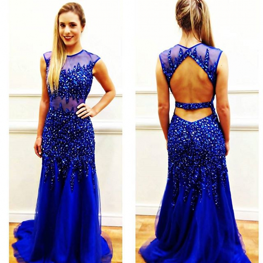 Purple Sequin Open Back Prom Dresses