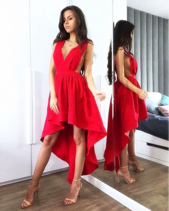 A-Line Off-the-Shoulder Pleated Red Satin Homecoming Dress PD313