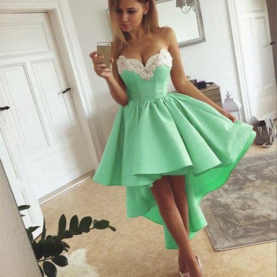Gorgeous Lace Sweetheart A Line High Low Prom Dresses , Short Prom ...