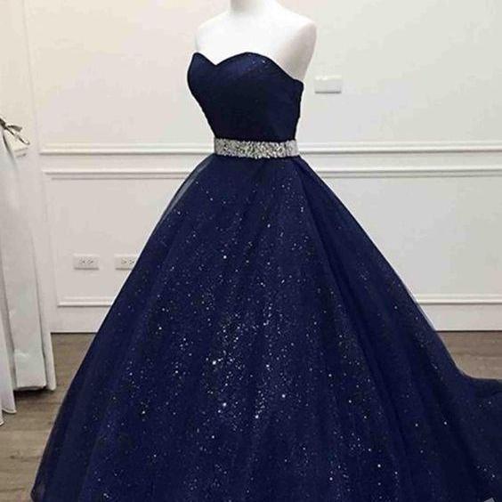 Ball Gown Sweetheart Tulle Sky Blue Prom Dress with Sequins