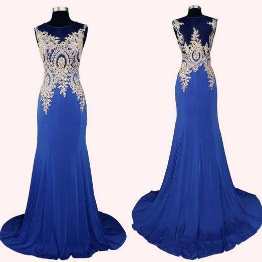 Beautiful Royal Blue Handmade Mermaid Prom Gowns, 4191 on Luulla
