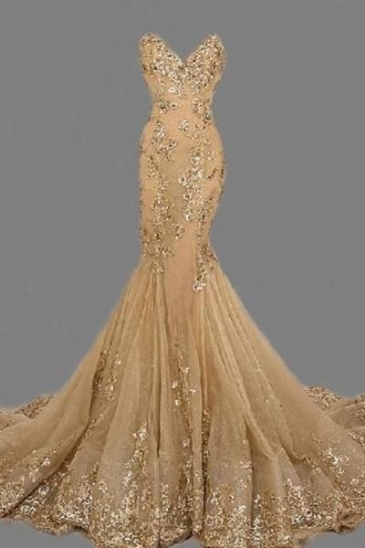 Fashion Sexy Gold Sweetheat Long Prom Dress,Handmade Gold Formal Women ...