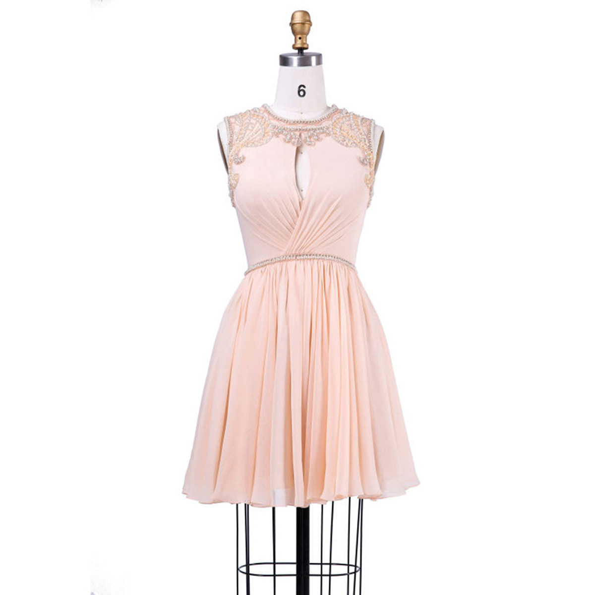 Jewel Neck Short Prom Dress, Charming Chiffon A-line Prom Dress, Sweet ...